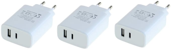3 stuks OneOne 20W snellader met 2 poorten. Witte oplader met USB C en USB A. PD en Quick Charge lader adapter past op Apple iPhone 12 Pro Max, iPhone 13, iPhone 13 Mini, iPhone 13 Pro, iPhone 13 Pro Max, iPhone 14, Pro, 14 Pro Max