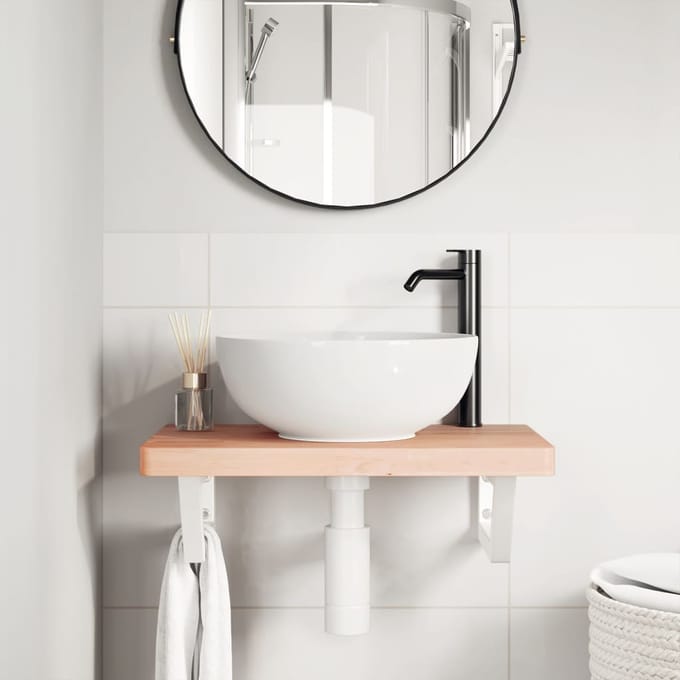 vidaXL - Badkamer - wandschap - staal - en - massief - beukenhout