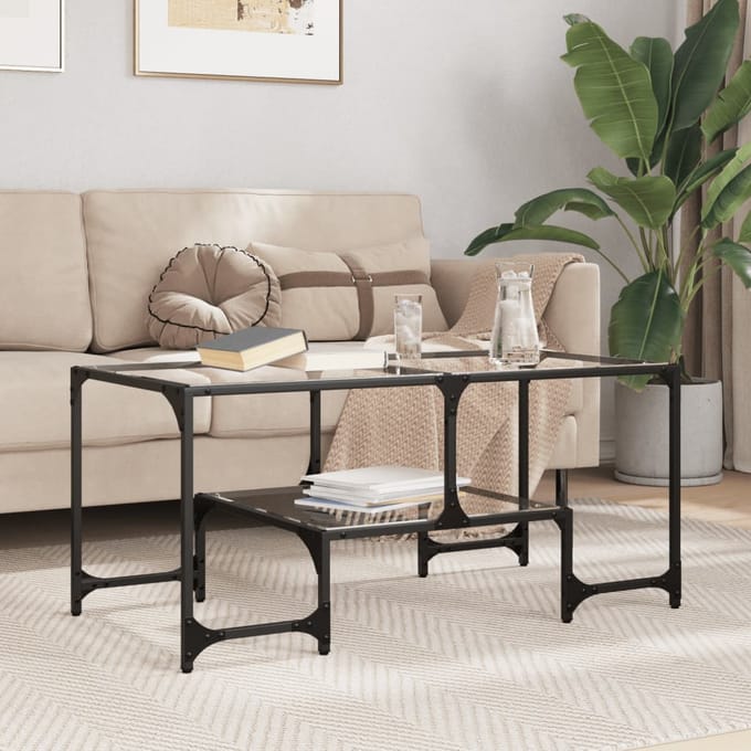 vidaXL - Salontafel - met - transparant - glazen - blad - 98,5x50x45 - cm - staal