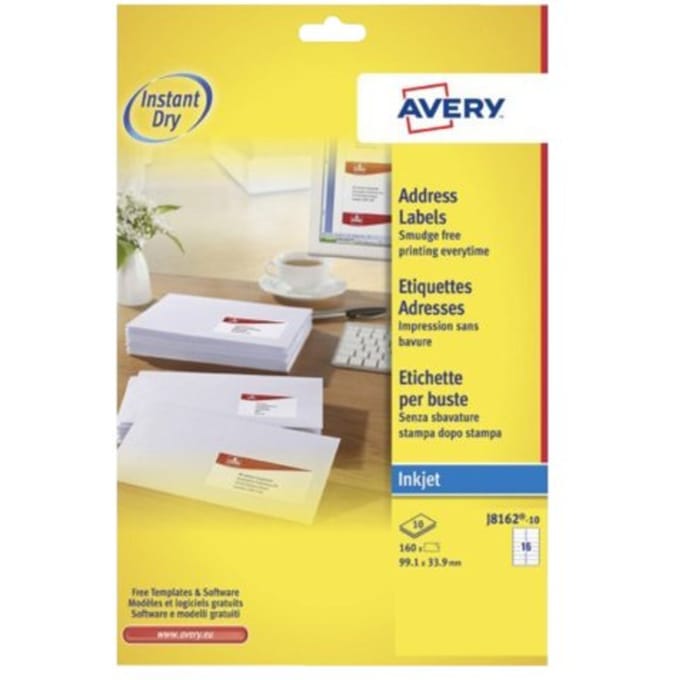 Etiket avery j8162-10 99.1x33.9mm wit 160 Etiketten