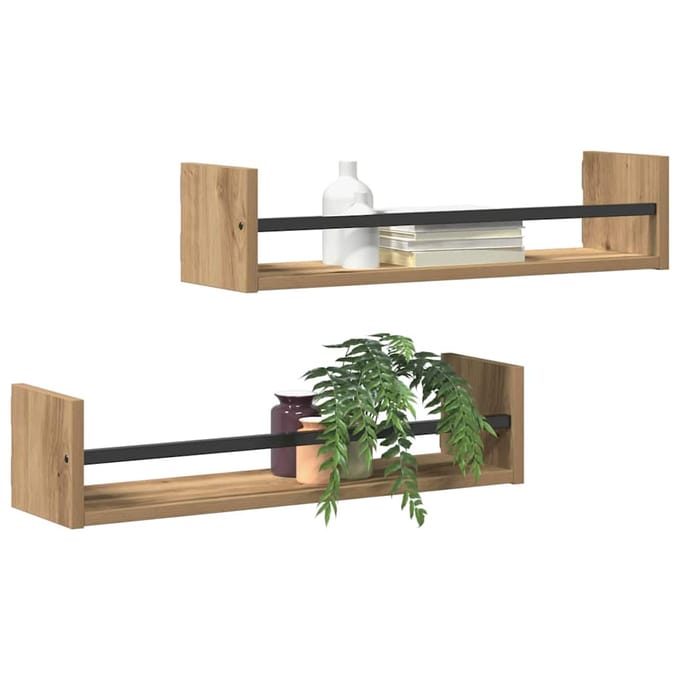 vidaXL - Wandplank - 2 - st - Artisan - Eiken - 60 - x - 16 - x - 14 - cm