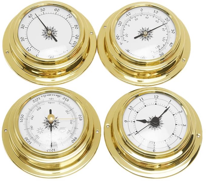 4-delige weerstationset met barometer, klok, thermometer en hygrometer