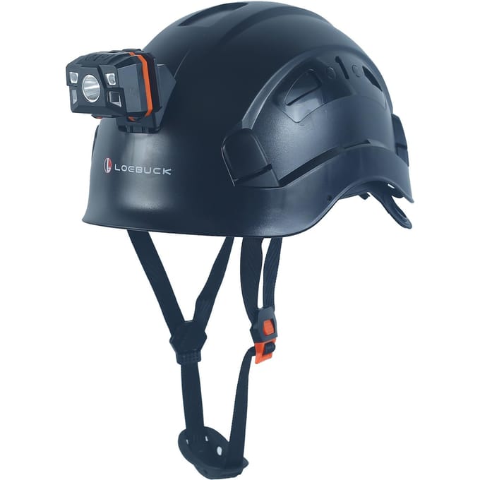 LOEBUCK Veiligheidshelm met Veiligheidsbril & LED Koplamp, Industriële Veiligheidshelm voor Bouwwerkzaamheden 53-64cm black