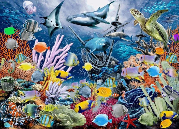Brain Tree - Colorful Marine 1000 Piece Puzzle for Adults: With Droplet Technology for Anti Glare & Soft Touch