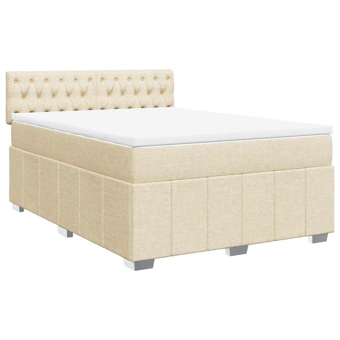 vidaXL - Boxspring - met - matras - stof - crèmekleurig - 140x190 - cm