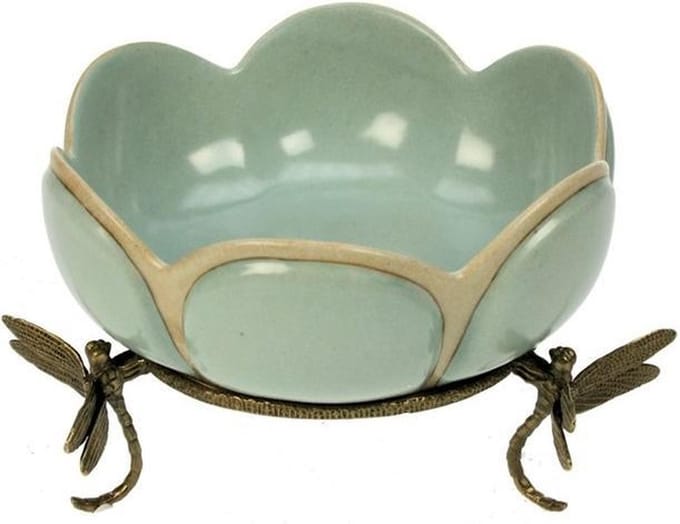 Schaal op voet Libelle, licht turquoise 21x20x12,5cm
