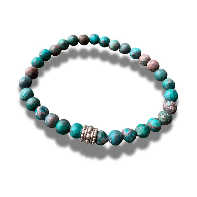Armband - natuursteen - Americana Turquoise - zilverkleurig element - 6 mm 19 cm