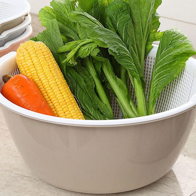 Fruitvergiet Afdruipschaal Plastic Verdikt Dubbellaags Afdruipmand voor Keuken en Wonen white