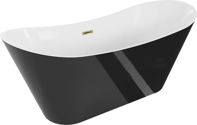 Mexen Celia vrijstaande badkuip 170 x 75 , wit/zwart, overloop goud - 52331707575-50