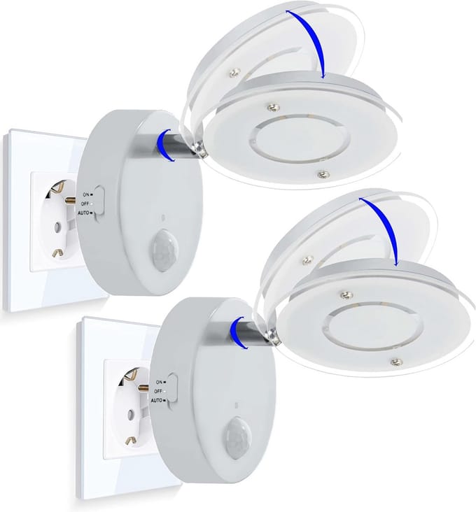 Set van 2 LED Nachtlampjes met Bewegingssensor - Warmwit Oriëntatielicht voor Binnen