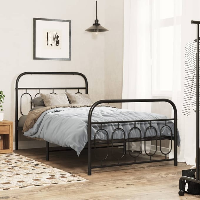 vidaXL - Bedframe - met - hoofd- - en - voeteneinde - metaal - zwart - 107x203 - cm