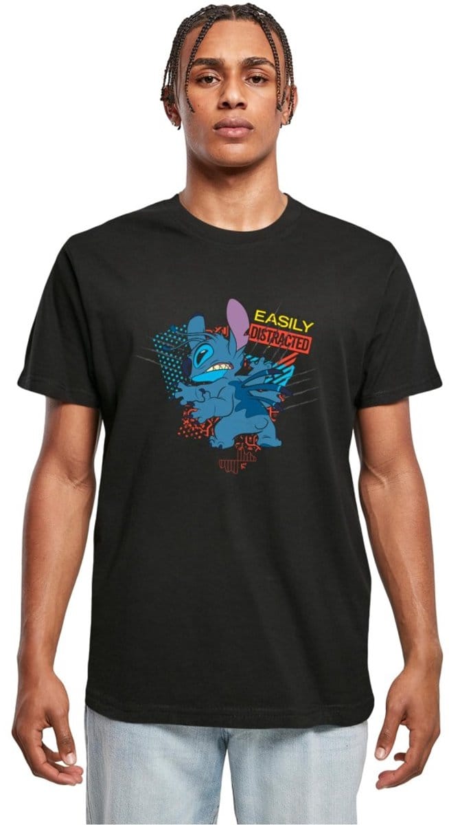 Merchcode Disney Lilo & Stitch - Easily Distracted Heren Tshirt - L - Zwart