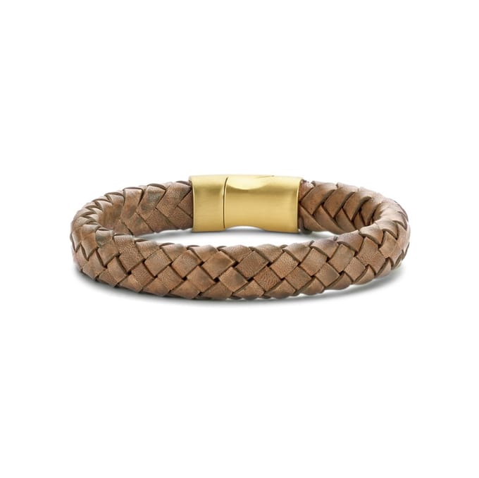 Frank 1967 bracelet brown braided leather 23cm ipg