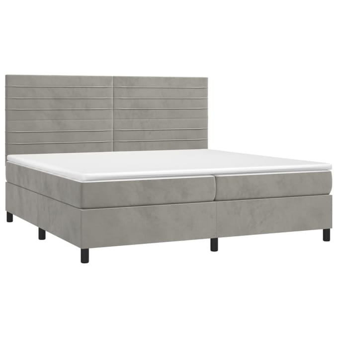 vidaXL - Boxspring - met - matras - en - LED - fluweel - lichtgrijs - 200x200 - cm