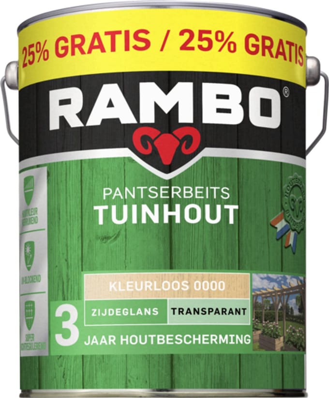 Rambo Pantserbeits Tuinhout - Zijdeglans - Transparant - Kleurloos - 4L + 25% gratis