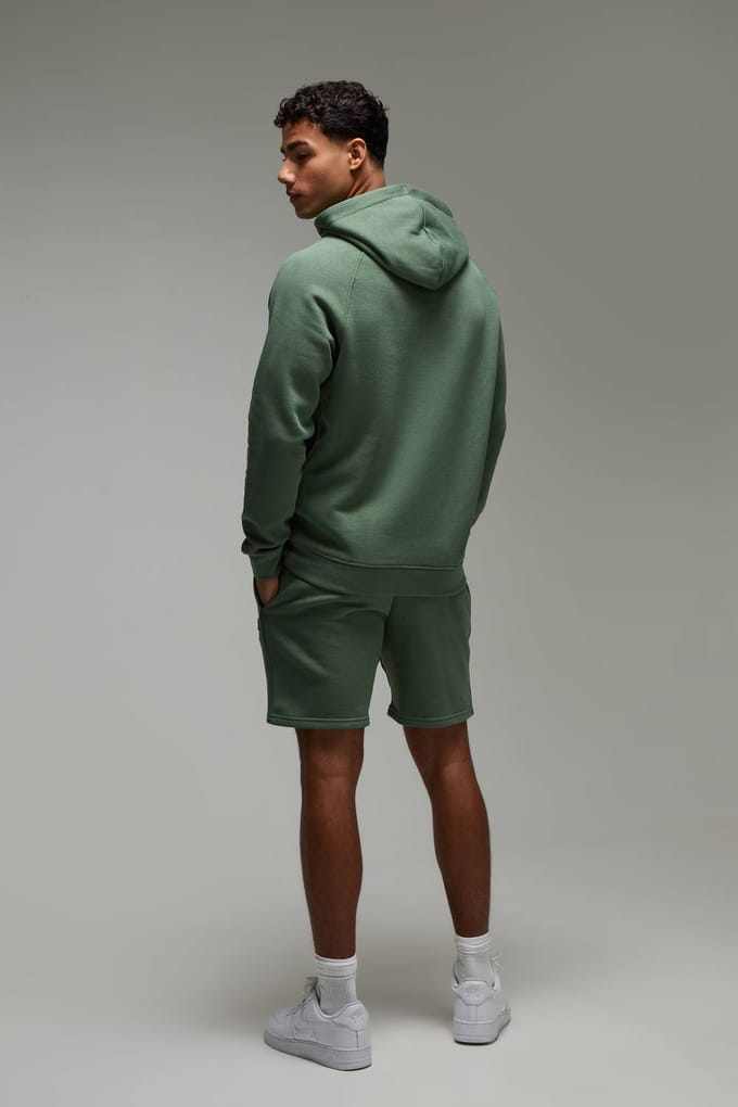 Regular Fit Man Active Hoodie & Short Tracksuit | Green | Size Medium