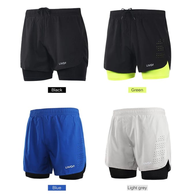 Lixada 2-in-1 hardloopshort voor heren, sneldrogend, ademend, actieve trainingsoefening, joggen, fietsen S