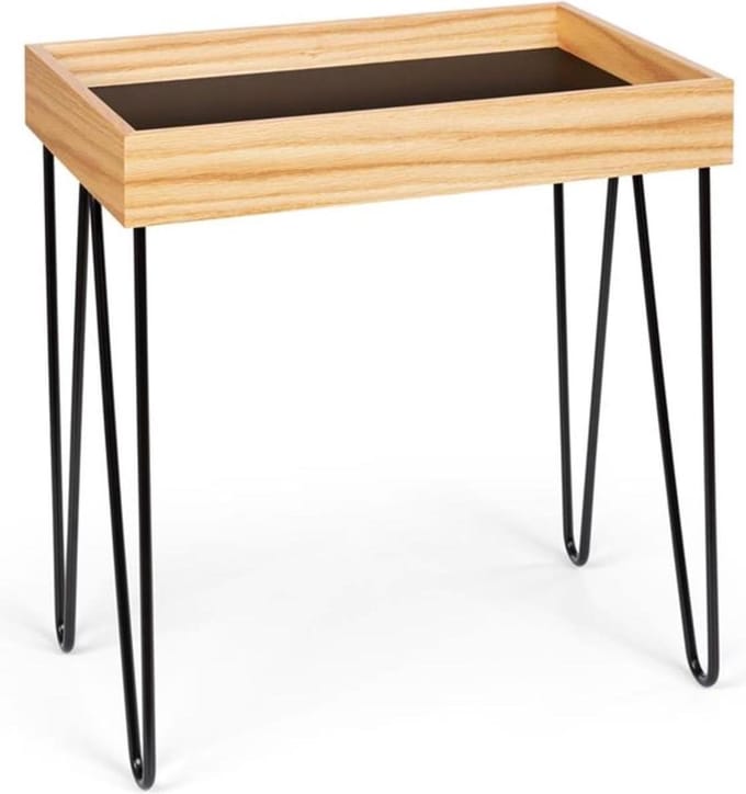 Little Lyon dienblad tafel melamine/MDF met eiken fineer stalen frame zwart