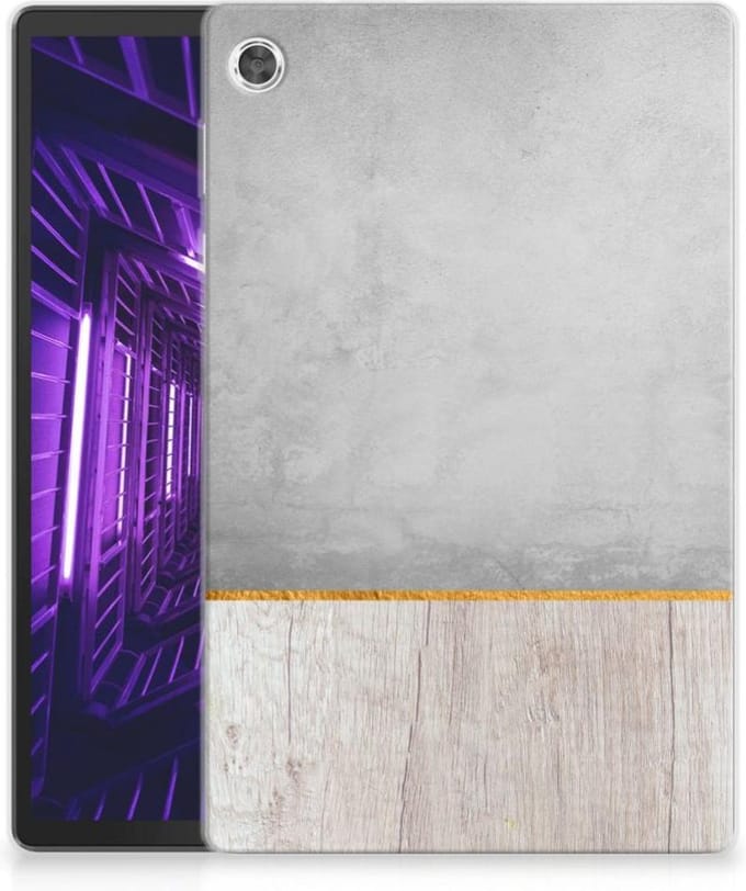 Back Cover voor Lenovo Tab M10 Plus Silicone Tablet Hoes Wood Concrete