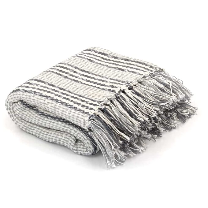 vidaXL - Plaid - strepen - 125x150 - cm - katoen - grijs - en - wit