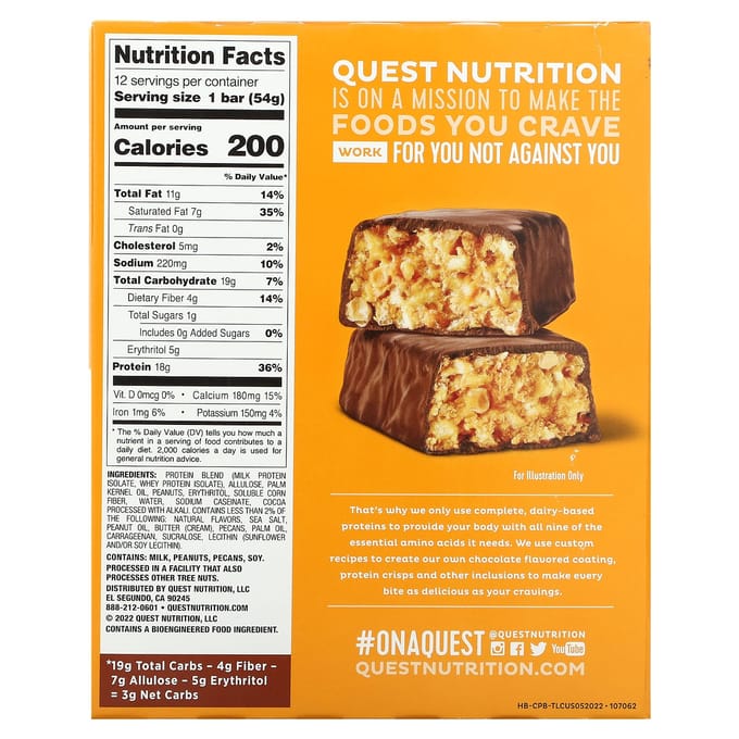 Quest Nutrition, Hero Eiwitreep, Krispy Chocolade Pinda Boter, 12 repen, 54 g (54 g) elk