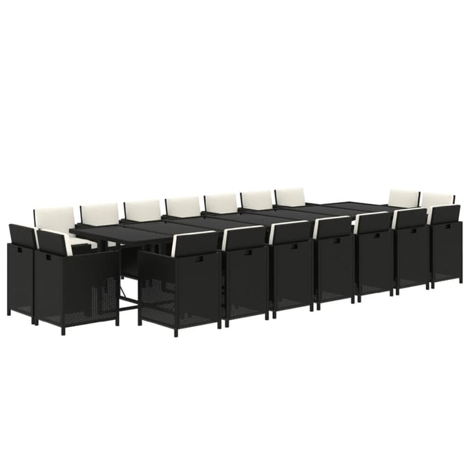 vidaXL - 19-delige - Tuinset - met - kussens - poly - rattan - zwart