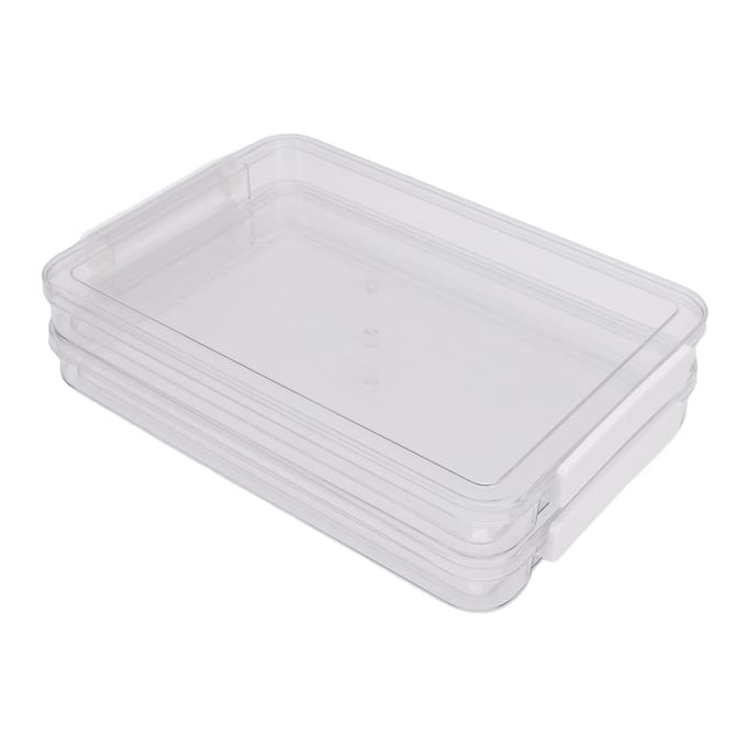2 stuks platte plastic opbergbakken voor documenten met klikdeksels Document   Transparant Stapelbaar Draagbare projectdoos voor   Formaat Papier S white