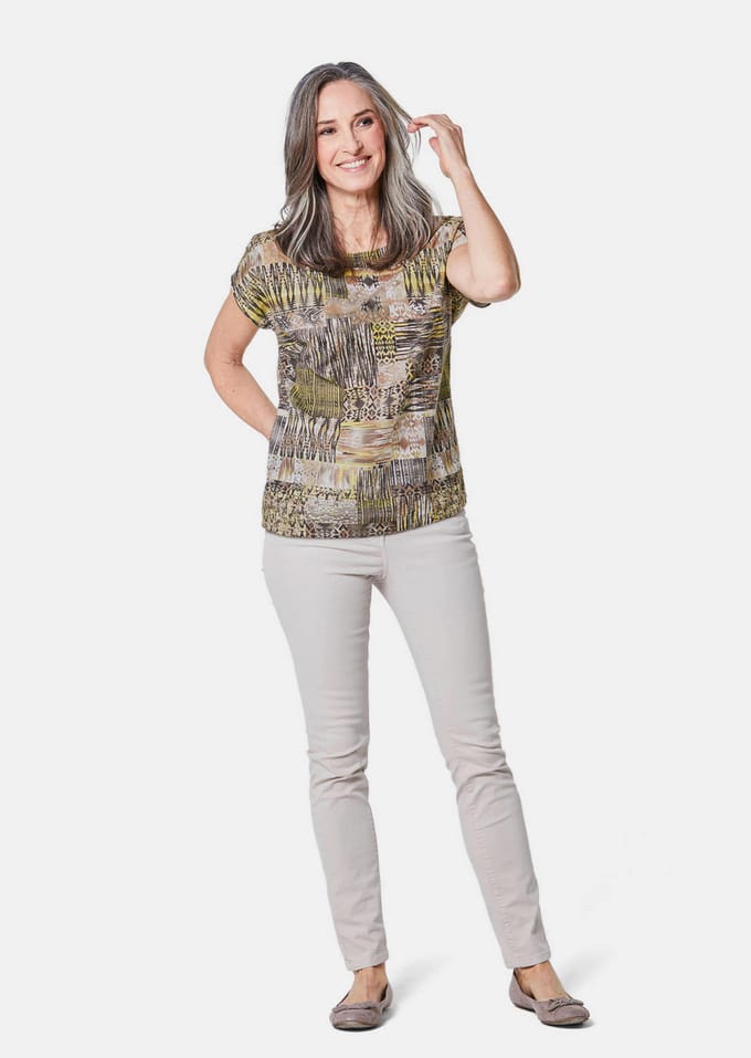 Blouse - taupe / gedess. - Gr. 46 van Goldner Fashion