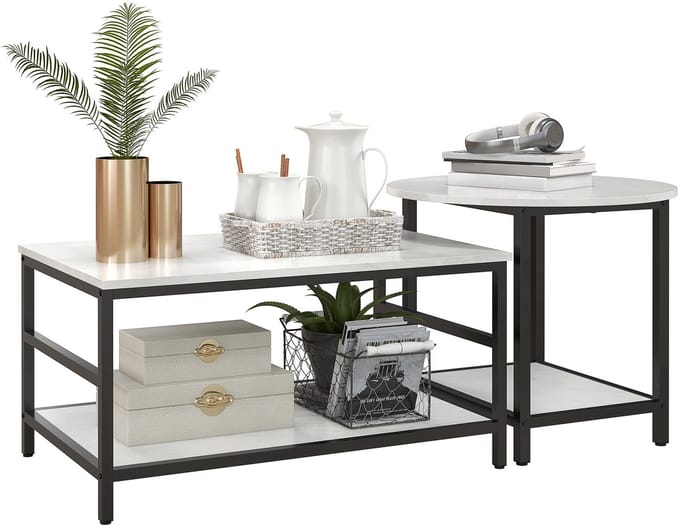HOMCOM-Beistelltisch-Stahl, Spanplatte-80L x 54B x 41H cm-Schwarz+Weiß