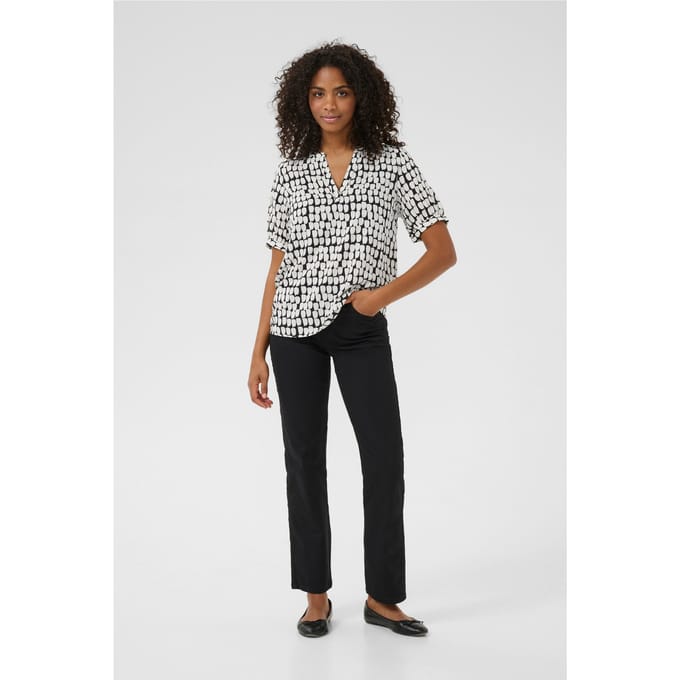 Blouse met korte mouwen Regular fit Black_Sand Graphic Dot black multi