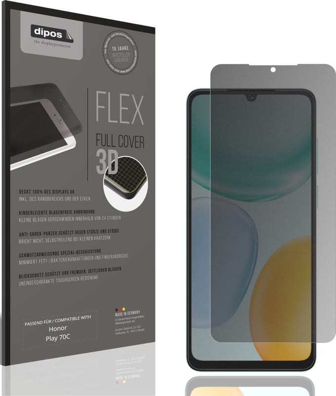 dipos FLEX – Matte Privacy Screenprotector geschikt voor Honor Play 70C | Volledige Schermbescherming | Case-Friendly