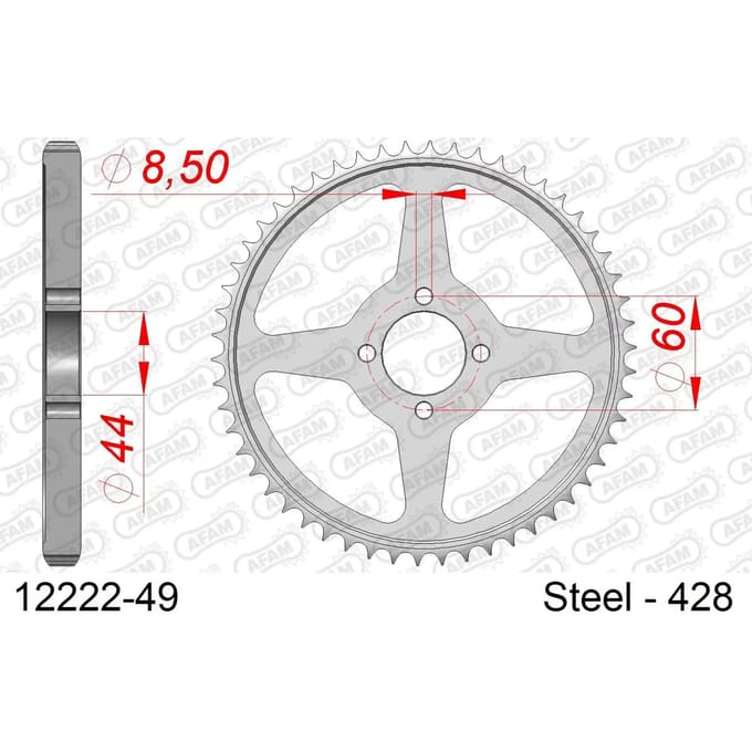 Stalen tandwiel Afam 428 49 dents