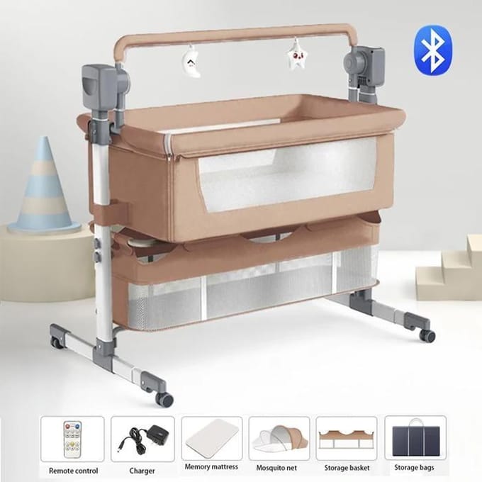 T pour bébé, Télécommande, Chargeur, Matelas mémoire, Moustiquaire, Panier de rangement, Sacs de rangement, Variante : BJJ-601-BROWN
