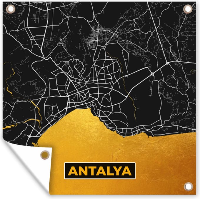 Tuindoek Antalya - Goud - Plattegrond - Stadskaart - Kaart - 100x100 cm