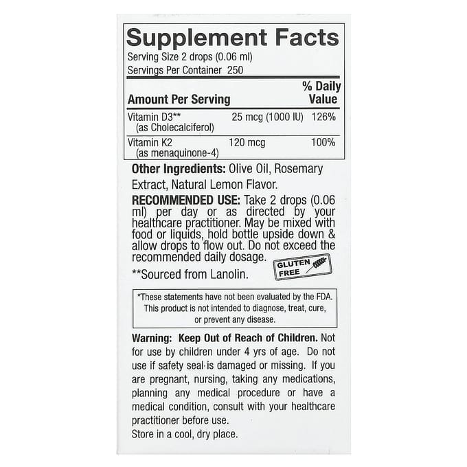 Nature'S Answer, Vitamine D3 & K2, 15ml(0.5 fl oz)