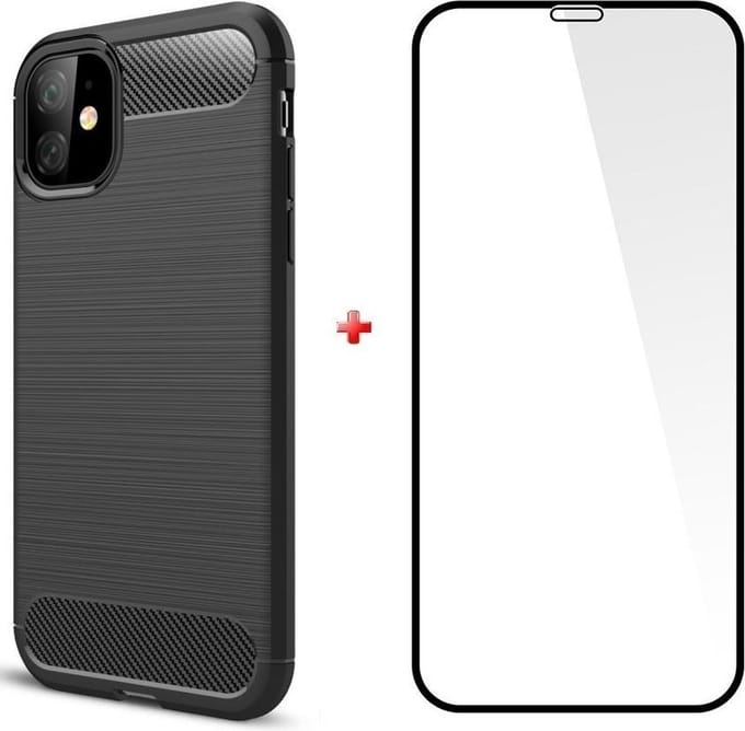 Silicone gel zwart hoesje iPhone 11 met glas screenprotector