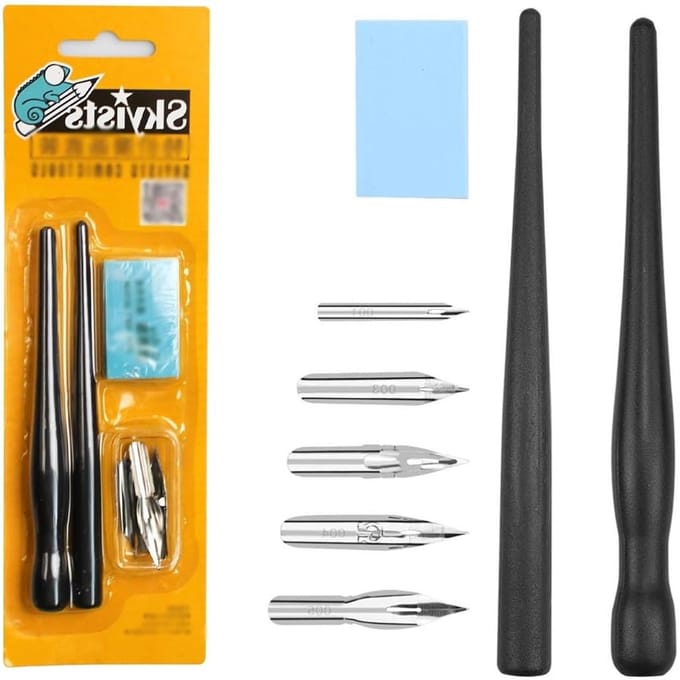 Complete Calligraphy Spring Set met 2 Penhouders en 5 Veertjes voor Beginners en Kunstenaars, Ideaal voor Schetsen en Creatieve Projecten, Set van 8