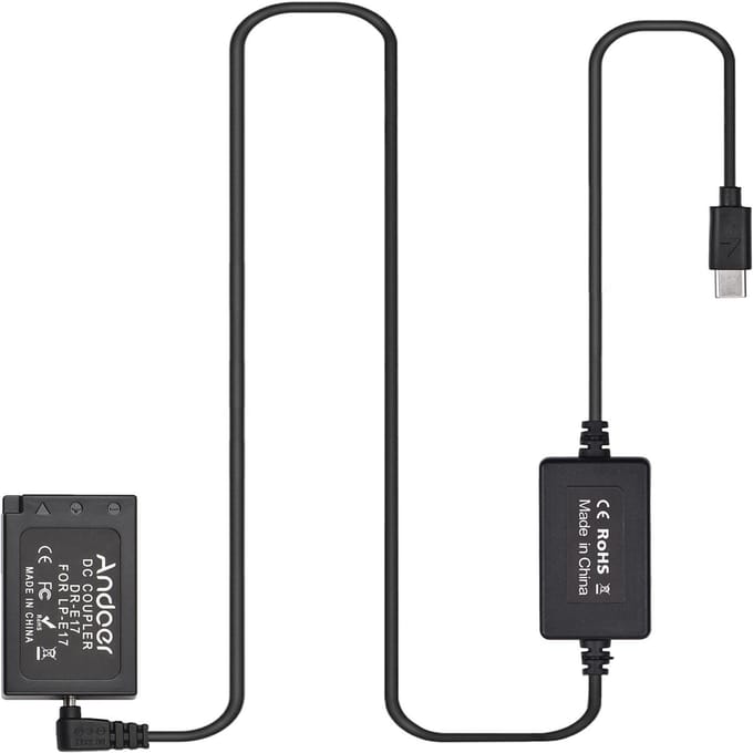 Andoer PD USB Type-C-kabel naar DR-E17 Dummy-batterij DC-koppeling LP-E17 Vervanging voor Canon EOS M3 zwart