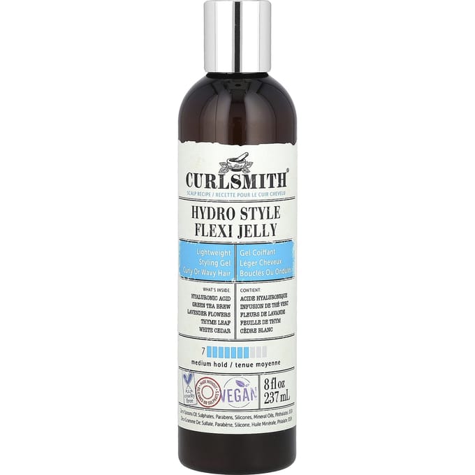 Curlsmith, Gelée Flexi Hydro Style, pour cheveux bouclés et ondulés, 8 fl oz (237ml) white