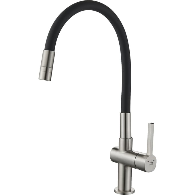 Keukenkraan met flexibele uitloop, geborsteld nikkel/zwart, 2 functies