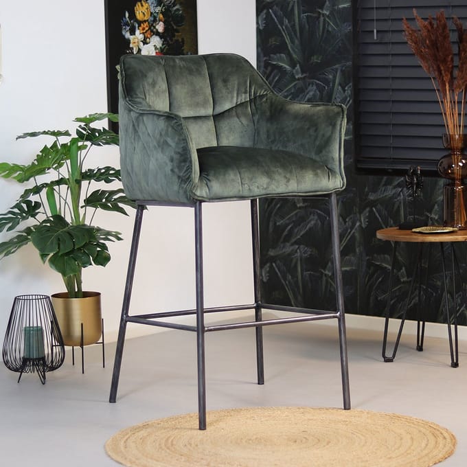 Bronx71® Velvet barkruk Jayron groen 82 cm - barstoel