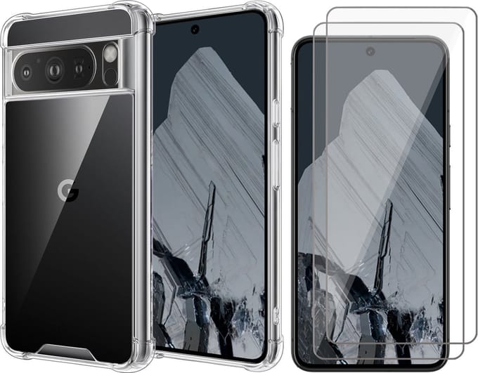 Hoesje geschikt voor Google Pixel 8 Pro - 2x Screenprotector Glas - Shockproof Transparant