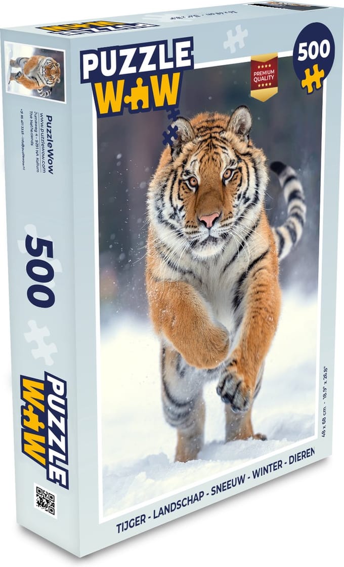 Puzzel Tijger - Landschap - Sneeuw - Winter - Dieren - Legpuzzel - Puzzel 500 stukjes