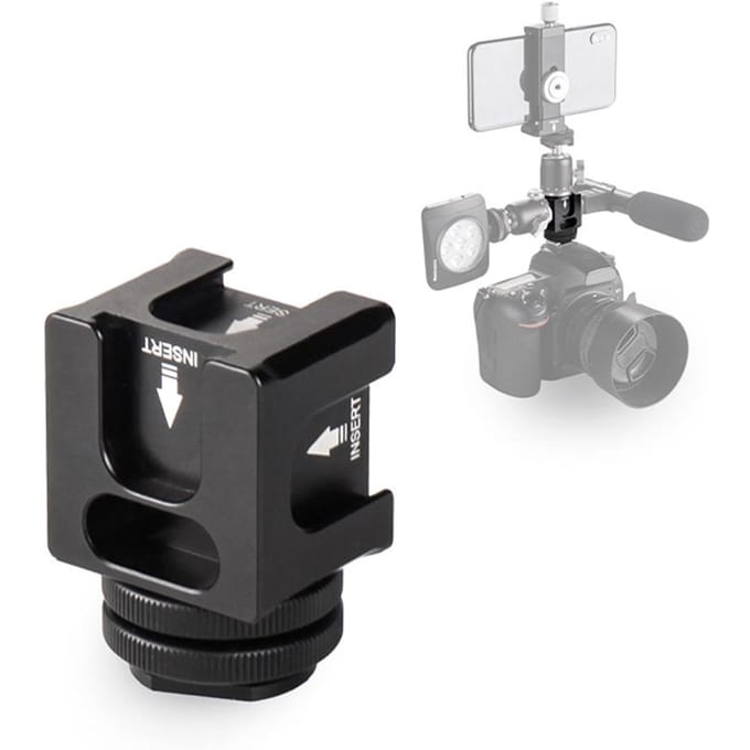 Universele Aluminiumlegering Cold Shoe Camera Mount Adapter met 4 Cold Shoe Mount 1/4 Inch Schroef zwart