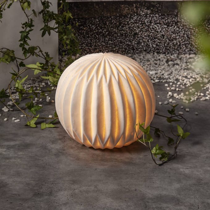 Star Trading decoratie Sandy, decoratief licht, bollamp, wit, zandsteen, warm wit, Ø 25,5 cm