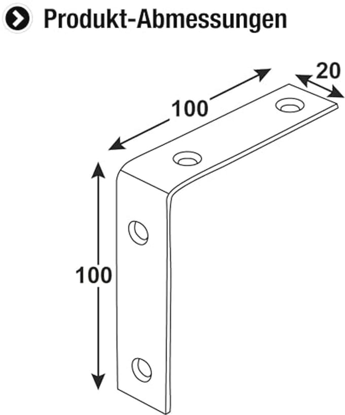 Stoelhoek 100 x 100 x 20 mm - 12 Stuks - Verzonken Verbindingen voor Constructies