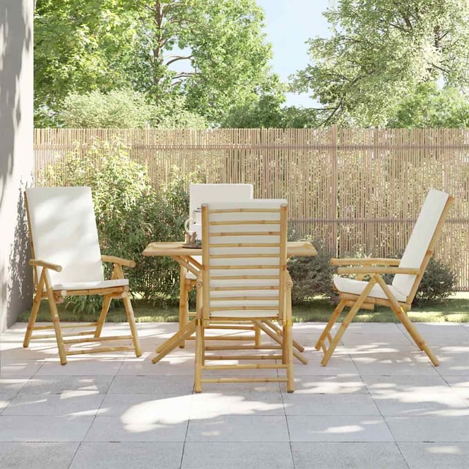 vidaXL - Tuinstoelen - 4 - st - inklapbaar - met - kussens - bamboe - crèmewit