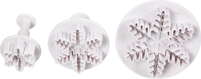 Uitsteekvormen met stempel, sneeuwvlok, d 3,2+4,8+6,5 cm, wit, 3 stuk