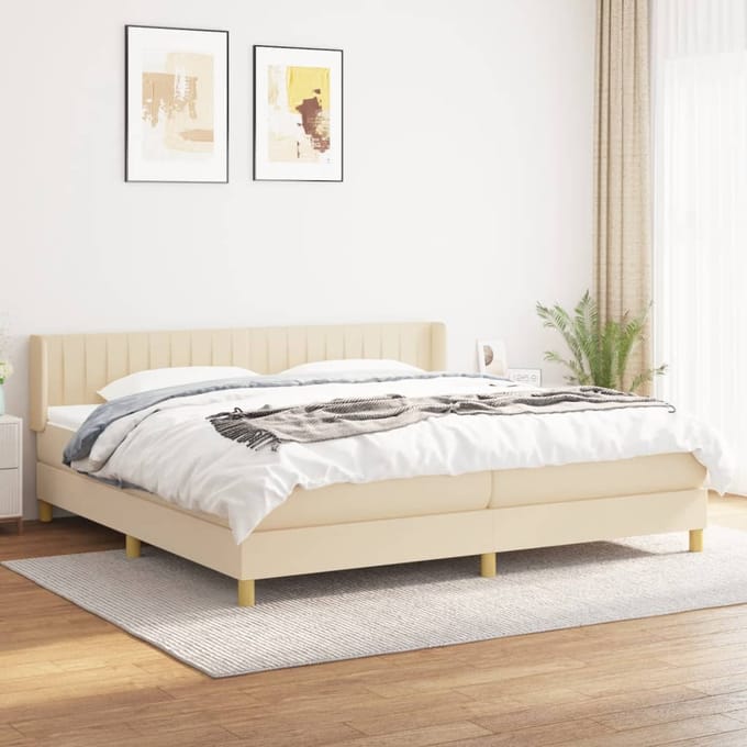 vidaXL - Boxspring - met - matras - stof - crèmekleurig - 200x200 - cm
