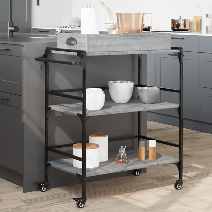 vidaXL - Keukentrolley - 81,5x41x92,5 - cm - bewerkt - hout - grijs - sonoma - eiken